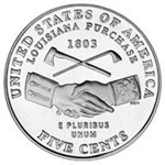 Nickel reverse: Louisiana Purchase/Peace Medal design