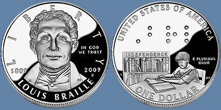 2009-P US Louis Braille Bicentennial Commemorative BU Silver Dollar  [US-MC-S1-09-P-LBB-BU] - Liberty Coin